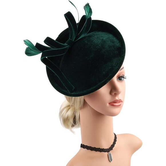 ?Bubbmi Fascinator Hat Women Green Velvet or Velour Church Banquet Cocktail Hat main image 6